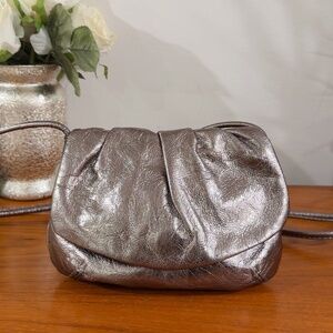 Fossil Metallic Silver Vintage Small Pleated Leather Crossbody Bag